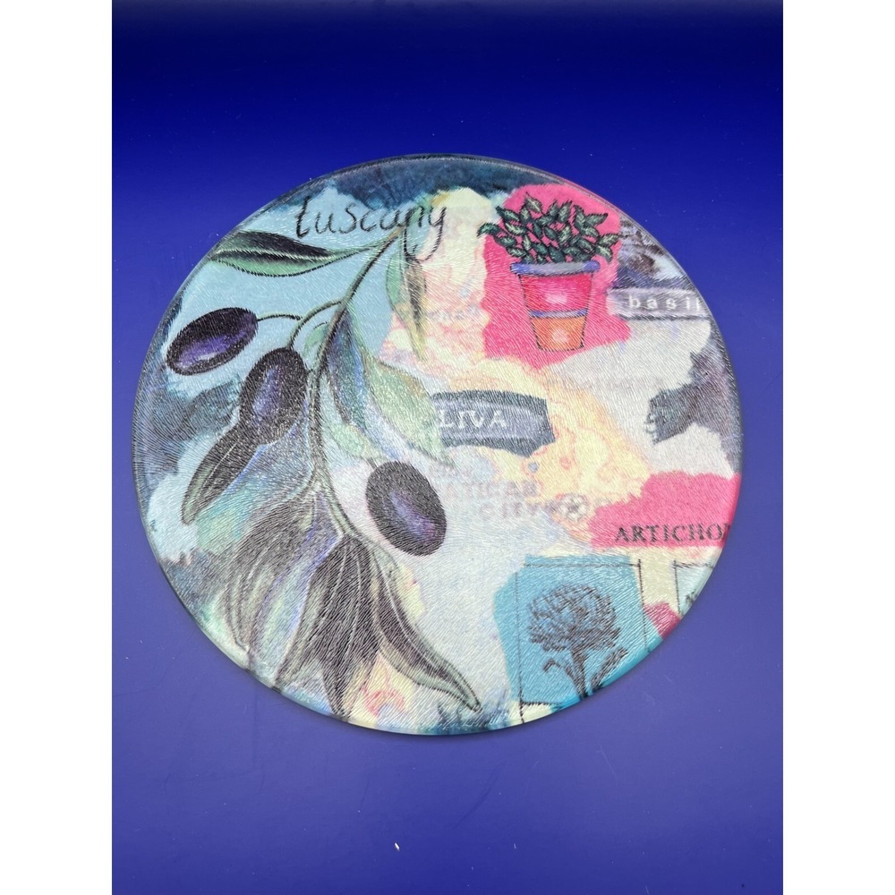 Tuscany Olive‎ Art Glass Trivet 8" Round Decorative Mediterranean Kitchen Decor